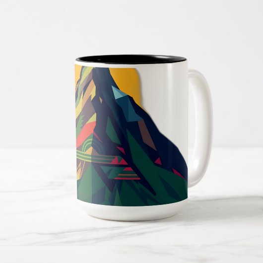 Abstract geometrisch berglandschap tweekleurige koffiemok (Voorkant rechts)