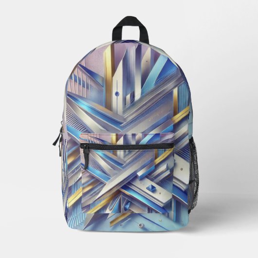 Abstract geometrisch blauw en goud bedrukte rugzak (Voorkant)