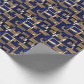 Abstract geometrisch blauw en goud cadeaupapier (Hoek)