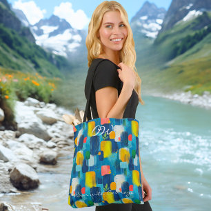 Abstract geometrisch blauw geel ontwerp Tas