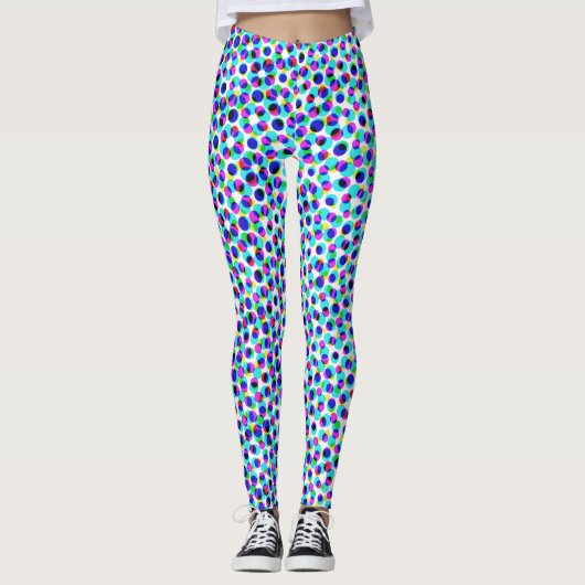 Abstract geometrisch blauw-wit cirkelpixelaat leggings (Voorkant)