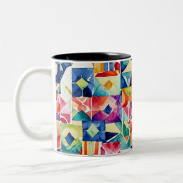 Abstract geometrisch digitaal patroon 17 - Koffie Tweekleurige Koffiemok