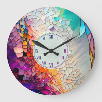 Abstract geometrisch gekleurd glaspatroon grote klok