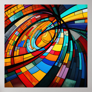 Abstract geometrisch gekleurd glaspatroon poster