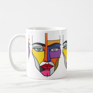 Abstract Geometrisch Gezicht: Kleurrijke Cubistisc Koffiemok