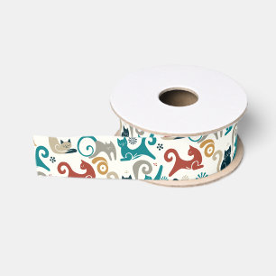 Abstract geometrisch kattenpatroon grosgrain lint