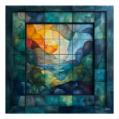 Abstract geometrisch kubisme – levendige landschap perfect poster (Voorkant)