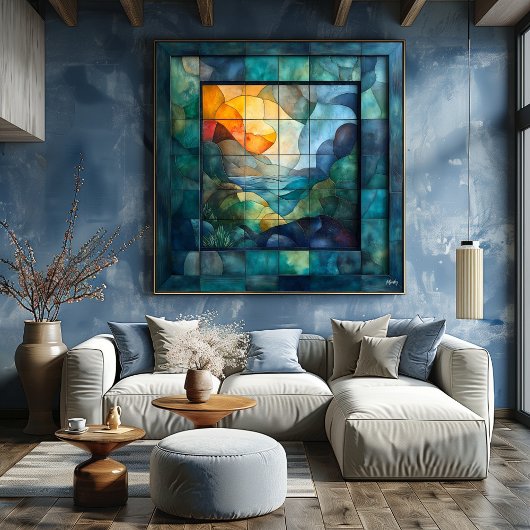 Abstract geometrisch kubisme – levendige landschap perfect poster