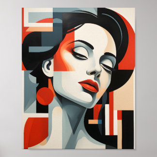 Abstract Geometrisch Kunst Kubist Vrouwenportret Poster