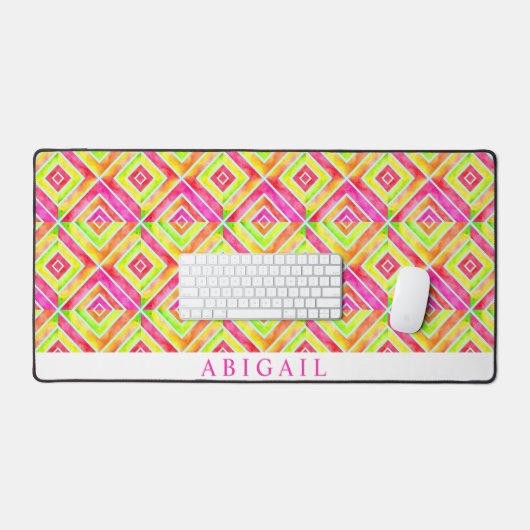 Abstract geometrisch magenta- en chartreusepatroon bureaumat (Keyboard & Muis)