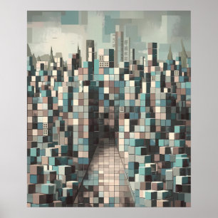 Abstract geometrisch minimalistisch stadsbeeld poster