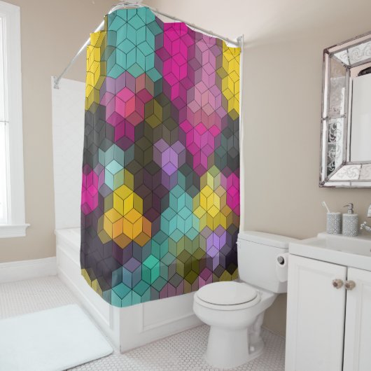 Abstract geometrisch modern hexagon vormt mozaïek douchegordijn (In situ)