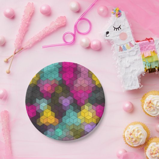 Abstract geometrisch modern hexagon vormt mozaïek papieren bordje (Feest)