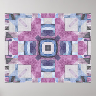 Abstract geometrisch mozaïek paars, blauw en grijs poster