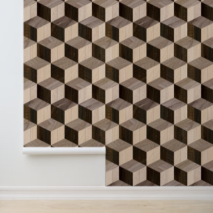 Abstract geometrisch parket houten kubuspatroon behang