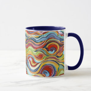 Abstract geometrisch patroon 39 met golvende lijne mok