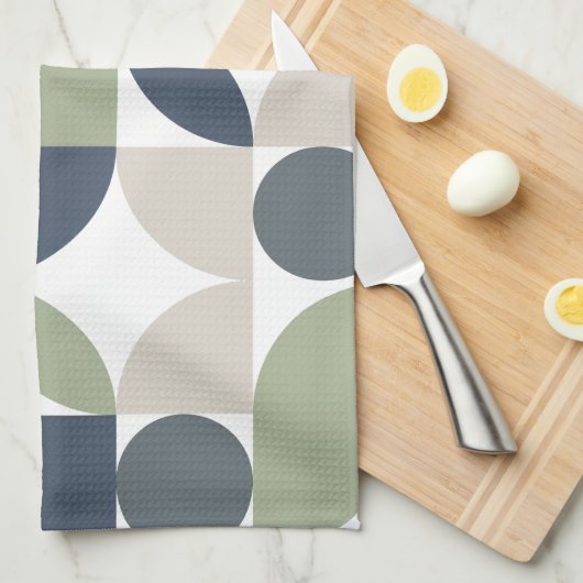 Abstract geometrisch patroon grijs groen midden ee theedoek (Quarter Fold)