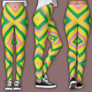 Abstract geometrisch patroon Groen, Geel & Roze Leggings