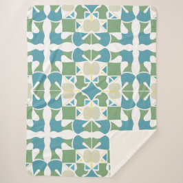 Abstract geometrisch patroon in groen en blauw sherpa deken