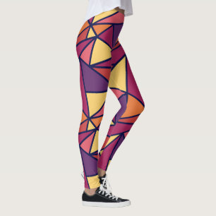 Abstract geometrisch patroon, Paars, geel, Oranje Leggings