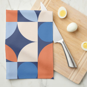 Abstract geometrisch patroon Sinaasappel blauw Theedoek