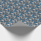 abstract, geometrisch, patroon-, zwart- en blauwe  cadeaupapier (Hoek)