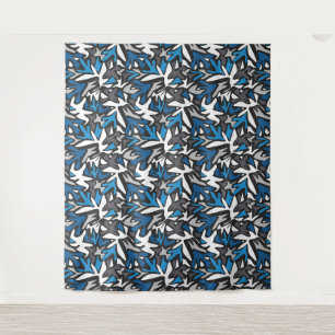 abstract, geometrisch, patroon-, zwart- en blauwe  wandkleed