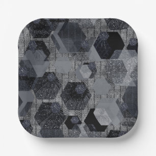 Abstract geometrisch patroon, zwart en grijs. papieren bordje