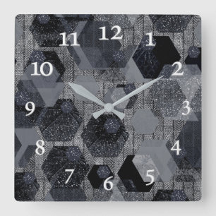 Abstract geometrisch patroon, zwart en grijs. vierkante klok