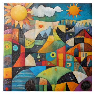 Abstract geometrisch schilderij tegeltje