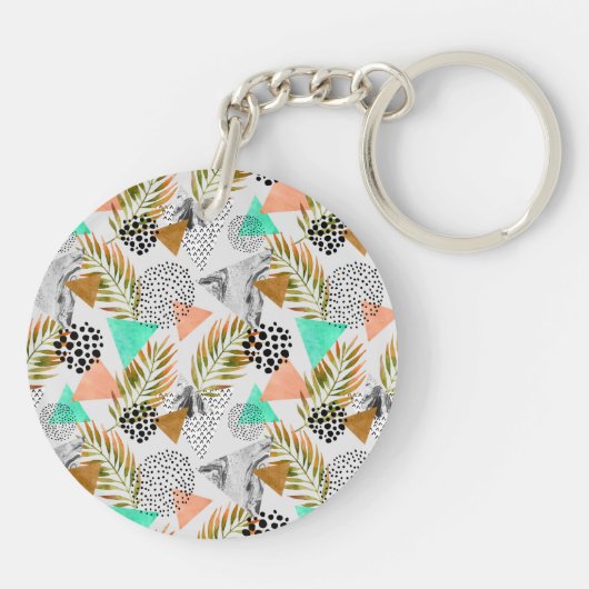 Abstract geotropisch bladpatroon sleutelhanger (Achterkant)