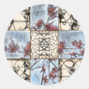 Abstract gepanelde afschildering met schuifwerk ronde sticker