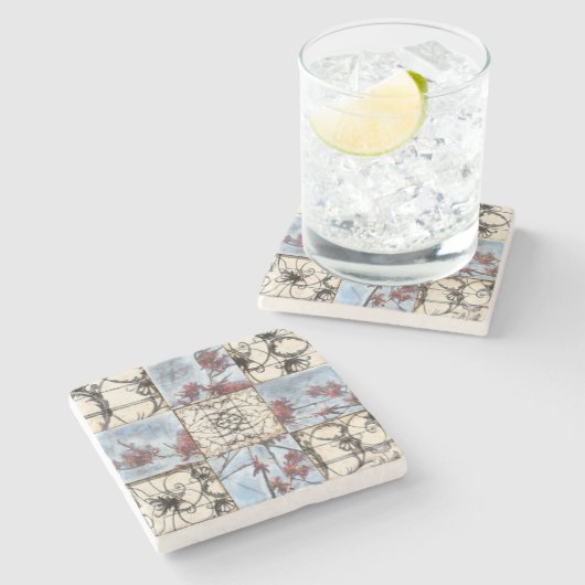 Abstract gepanelde afschildering met schuifwerk stenen onderzetter (Zijkant)