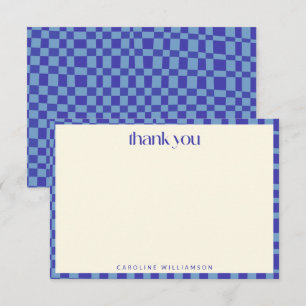 Abstract geruit blauw gepersonaliseerde naam bedankkaart