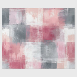 Abstract geruit roze en grijs cadeaupapier