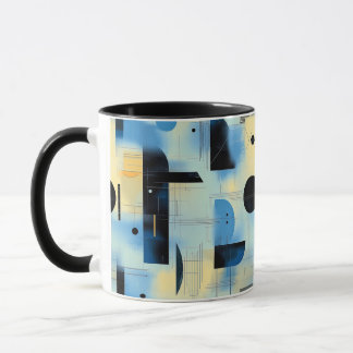 Abstract geschilderde compositie in blauw en geel mok