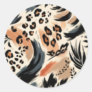 Abstract Geschilderde Exotische Dierprint Luipaard Ronde Sticker
