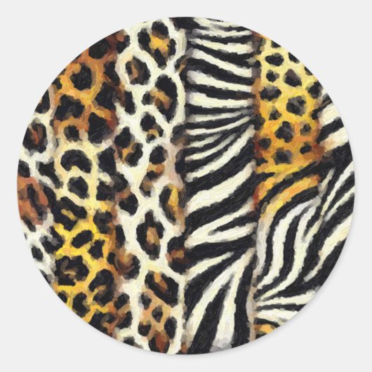 Abstract geschilderde gemengde wilde dierenprint ronde sticker (Voorkant)