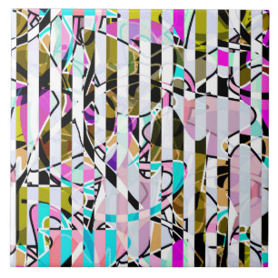 Abstract gestreepte strepen beige turquoise p tegeltje