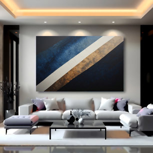 Abstract Getextureerde Diagonaal Blauw Goud Canvas Afdruk