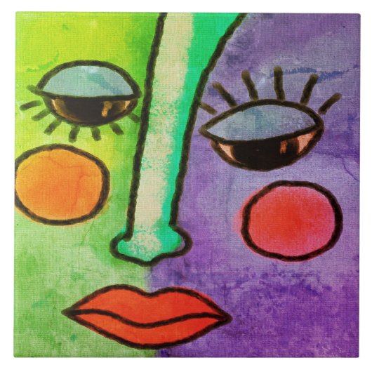 Abstract Gezicht 2 Digitaal Schilderen Tegeltje (Voorkant)