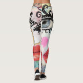 Abstract gezicht Big Eyes Red Lips Neon Pink Graff Leggings (Achterkant)