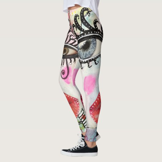 Abstract gezicht Big Eyes Red Lips Neon Pink Graff Leggings (Links)