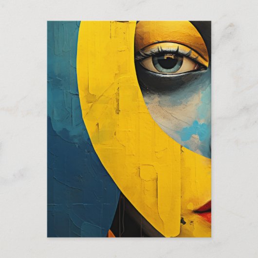 Abstract gezicht blauw en geel briefkaart (Voorkant)