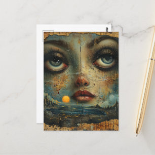 Abstract Gezicht Blue Eyes Grunge Beach Briefkaart
