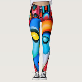 Abstract gezicht Grote ogen Rode Lips Neon Roze Le Leggings