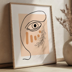 Abstract Gezicht Lijnkunst BOHO Chic Kubisch Poster