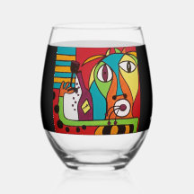 Abstract Gezicht met Wijn Steelloos Wijnglas