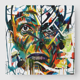 Abstract gezicht van een vreemdeling vierkante klok