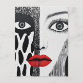 Abstract gezicht zwart wit rood briefkaart (Voorkant)